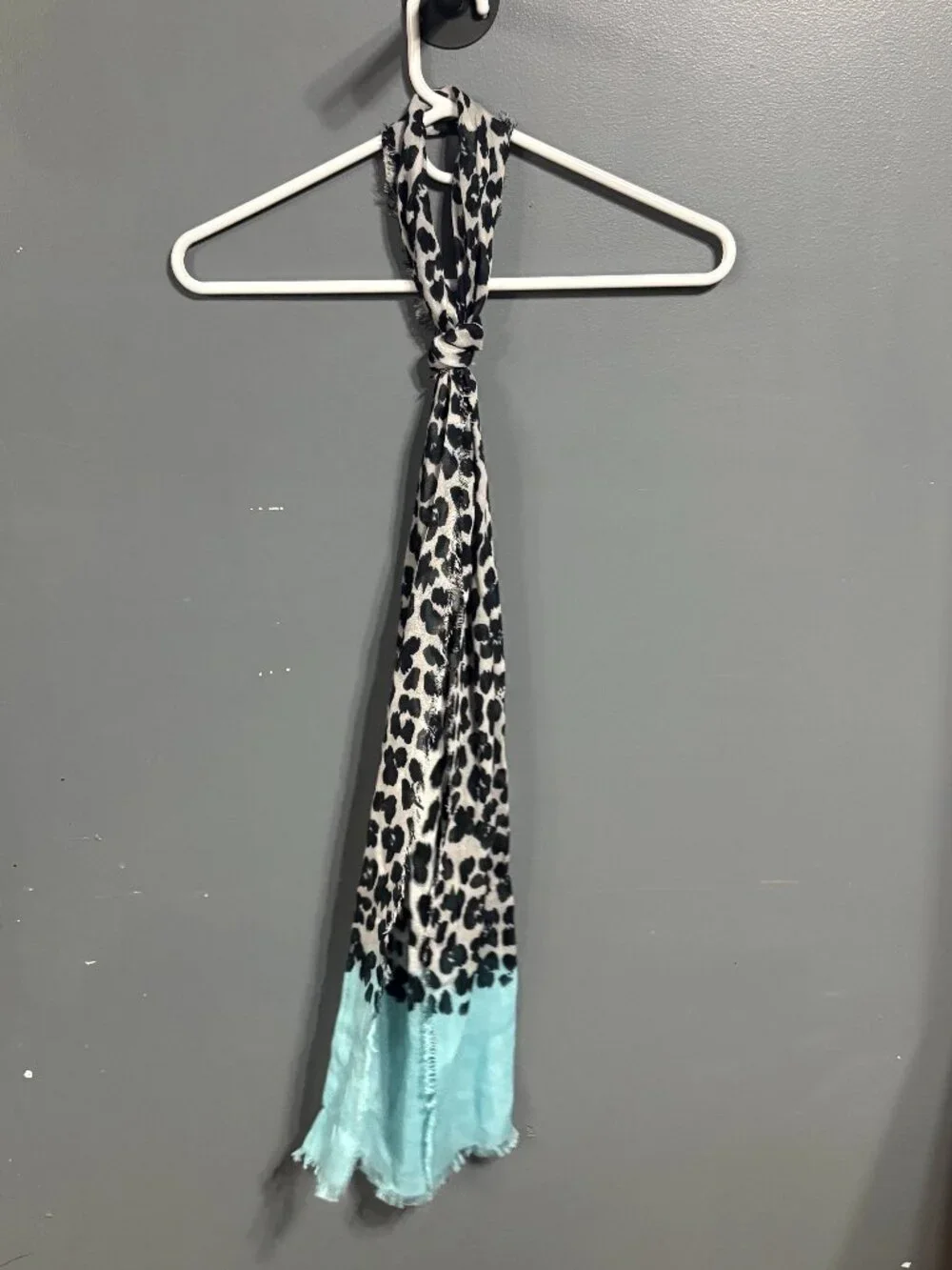 Blue Pacific Animal Print Cashmere Silk Scarf in Aqua Blue and Snow.
